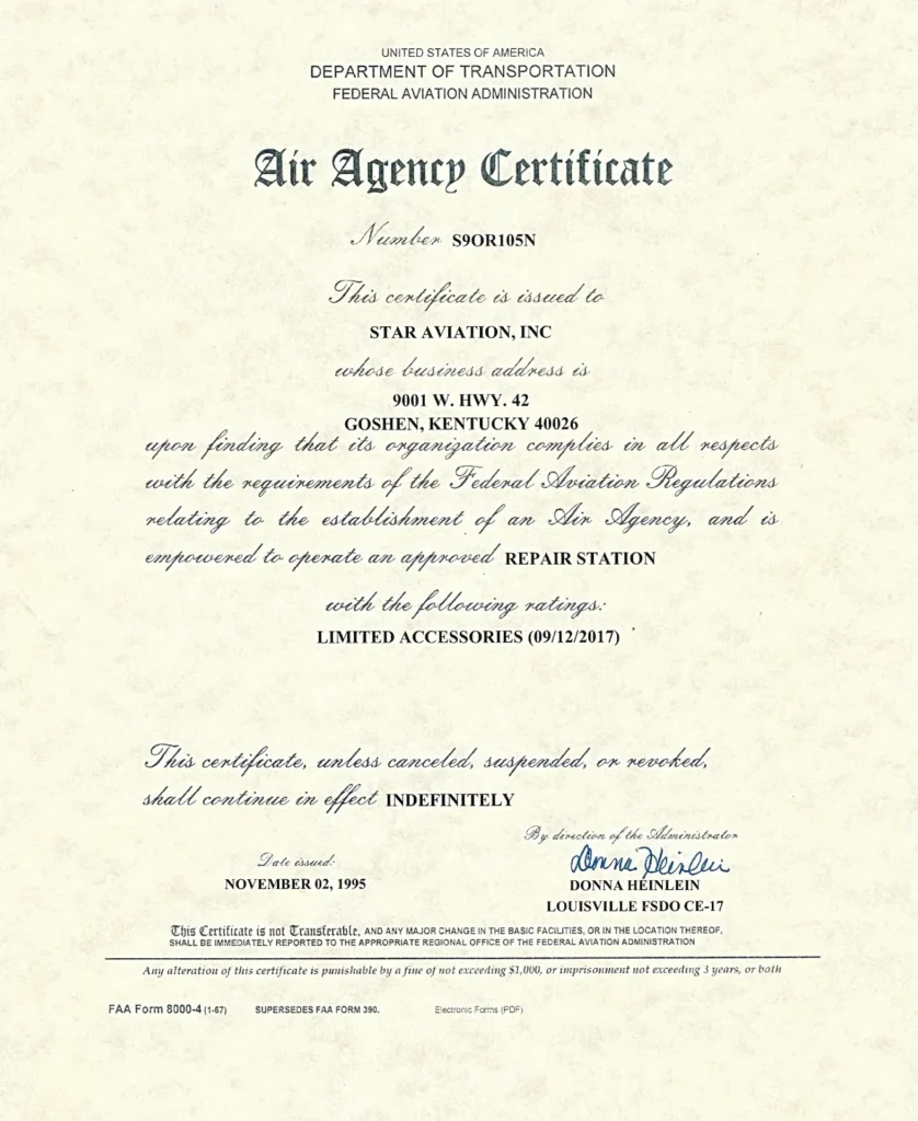 Home Star Aviation Inc Air agency certificate